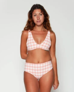 Brasilia High Waist Bikini Bottom - Alba -Swim Supply Store Brasilia Alba Pink White Plaid Pattern Bikini Swim Suit 12