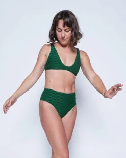 Brasilia High Waist Bikini Bottom - Piscis -Swim Supply Store Brasilia Piscis Green Textured Pattern Bikini Swim Suit 13