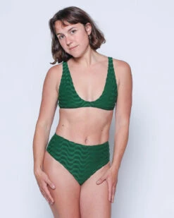 Brasilia High Waist Bikini Bottom - Piscis -Swim Supply Store Brasilia Piscis Green Textured Pattern Bikini Swim Suit 15