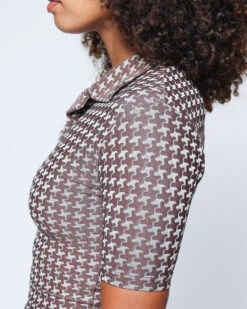 Bridgette Top - Mustang -Swim Supply Store Bridgette Mustang Brown Plaid Top Polo Collar Rashguard 2