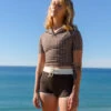 Bridgette Top - Mustang -Swim Supply Store Bridgette Mustang Brown Plaid Top Polo Collar Rashguard 8
