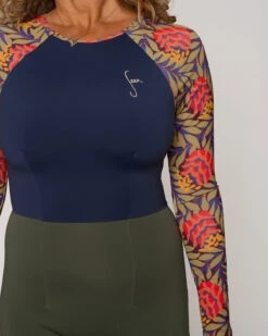 Dara Surf Suit - Genoa -Swim Supply Store Dara Genoa Blue Green Floral Pattern Long Sleeve Surf Suit UV Protection Swim Suit 1