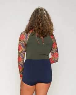 Dara Surf Suit - Genoa -Swim Supply Store Dara Genoa Blue Green Floral Pattern Long Sleeve Surf Suit UV Protection Swim Suit 3