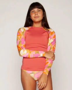 Doheny Rashguard - Akala 11 Doheny Rashguard - Akala -Swim Supply Store Doheny Akala Orange Floral Pattern Rashguard Long Sleeve Sun Protection 4