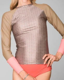 Doheny Rashguard - Shells -Swim Supply Store Doheny Shells Green Pink Gray Pattern Rashguard Long Sleeve Sun Protection 2